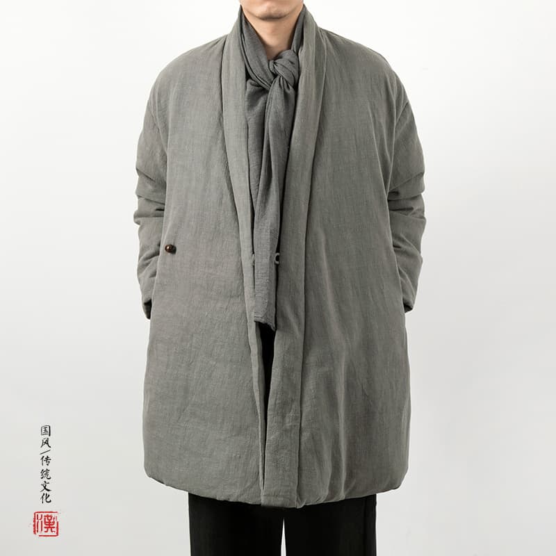 2025 Winter New Chinese Style Men's Clothing Retro New Chinese Linen Cotton Padded Jacket Men's Modified Hanfu Cotton Coat Outerwear