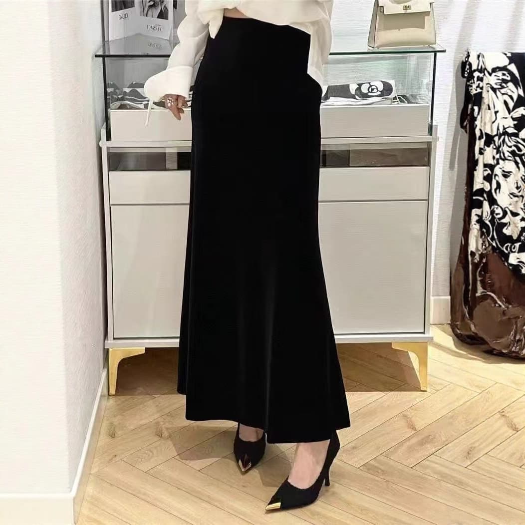 Autumn New Velvet Thickened Half Skirt Simple Elegant Casual High Waist Mid-Length Slimming Versatile A-Line Mermaid Skirt