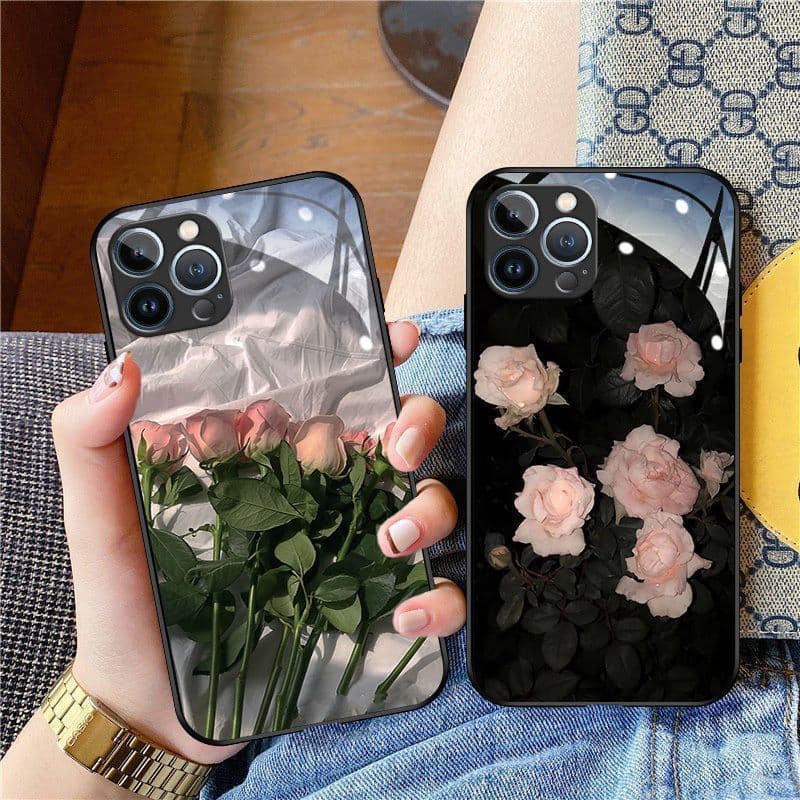 Liquid Glass Rose Flower Case Compatible with Apple 16Plus Phone Case iPhone17ProMax Full Cover 16Mini15