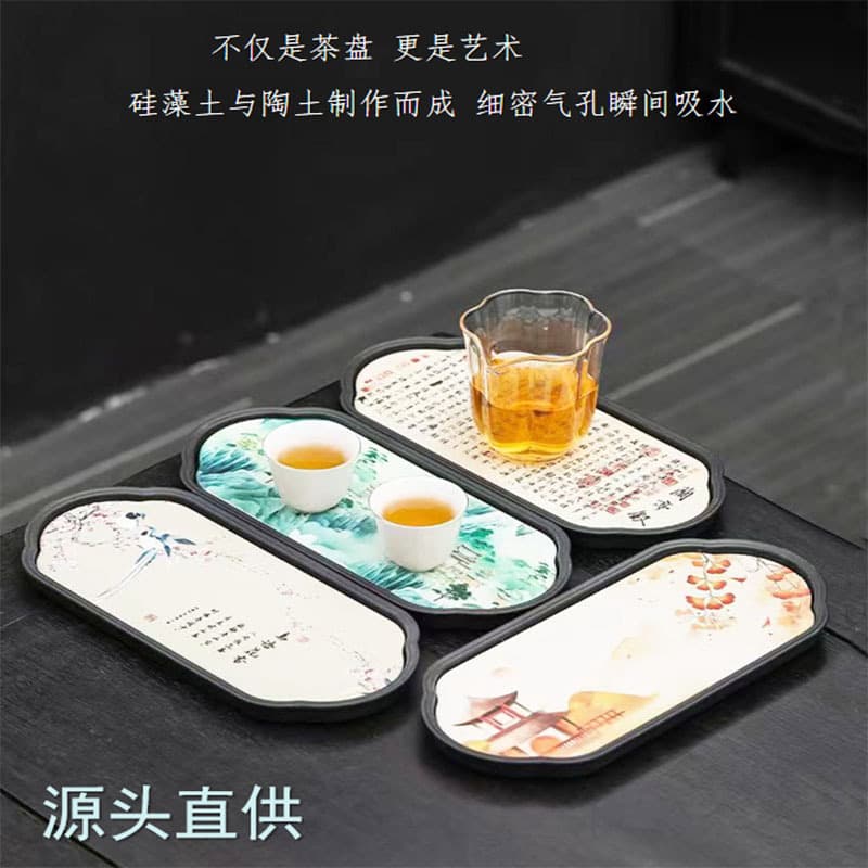 Creative Tea Tray, Diatom Mud Tea Coaster, Ceramic Storage Rack, National Trend Tea Set, Small Water-Absorbing Fast-Dry Chinese Tray