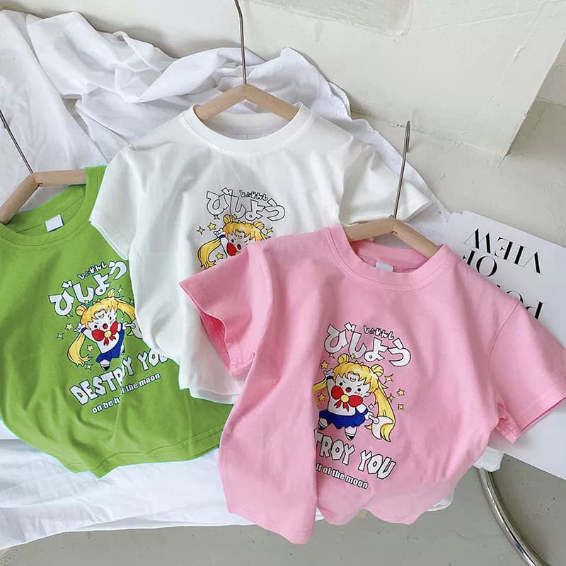 Pure Cotton Kids Short Sleeve T-Shirt Summer 2026 Cute Cartoon Casual Top for Young Girls