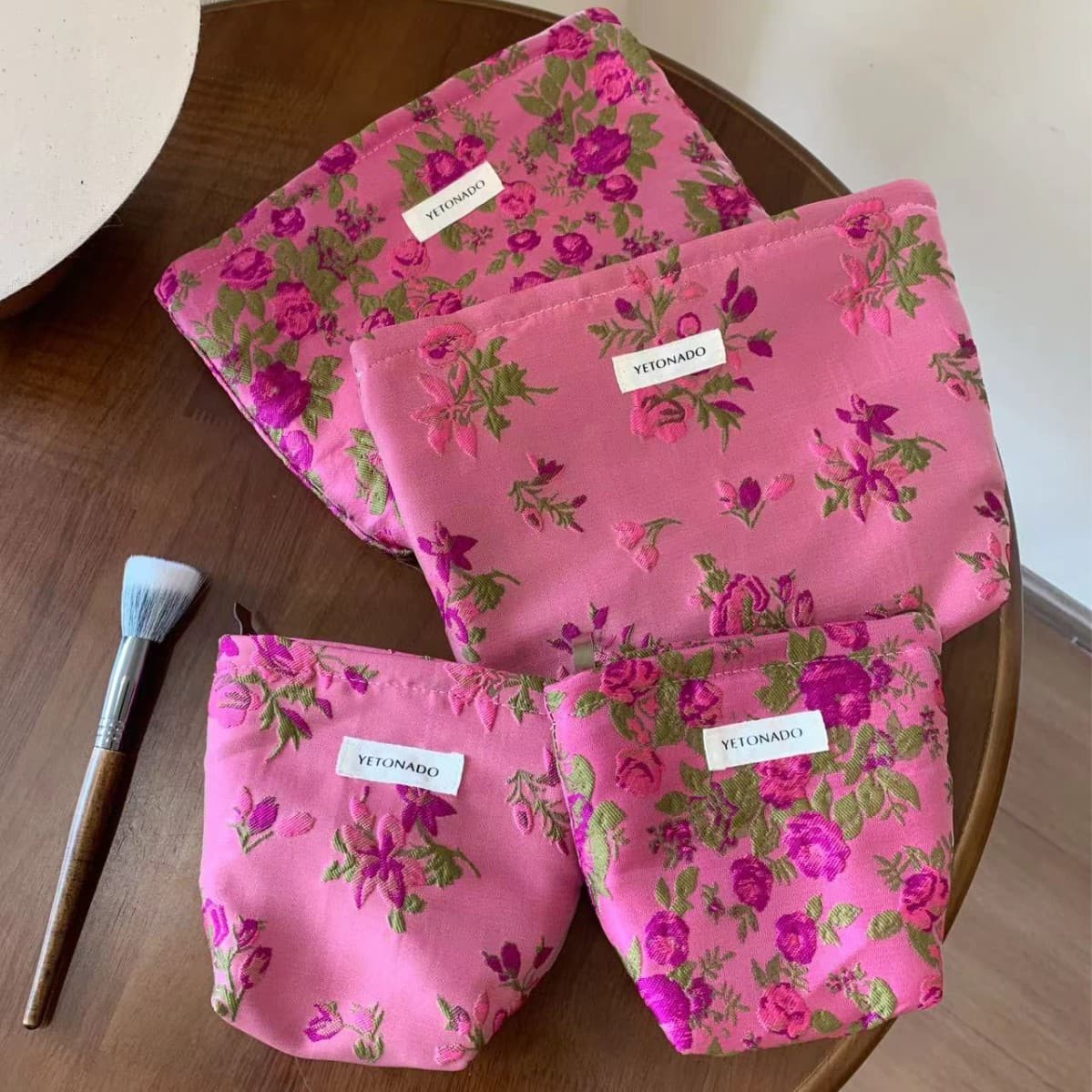 Portable Floral Canvas Makeup Bag Inner Pouch Travel Toiletry Bag Skin Care Storage Bag Fresh Sweet Style Daily Match