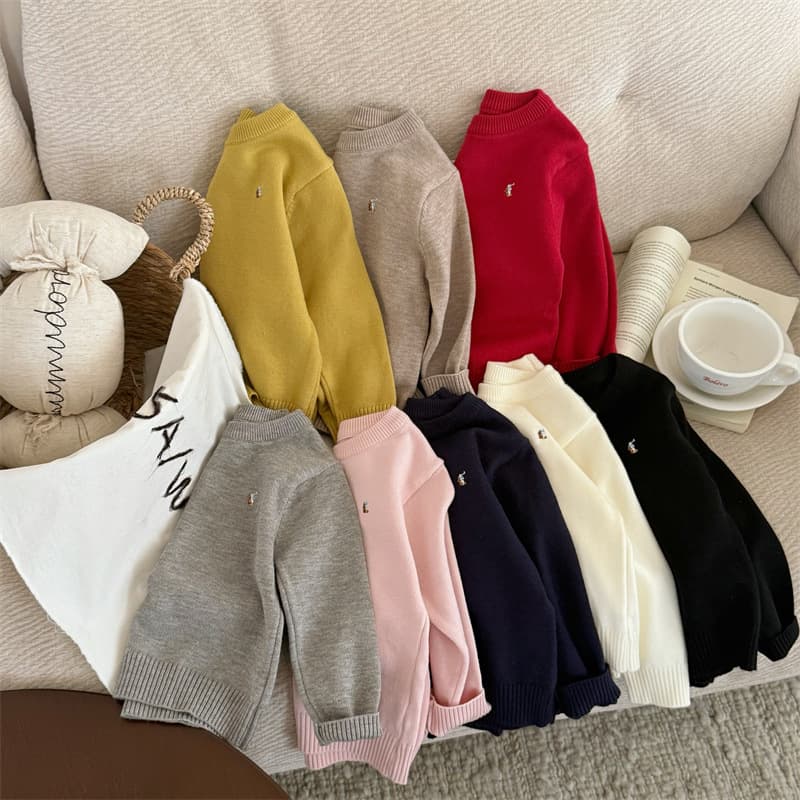 2025 Autumn Children's New Unisex Baby New Simple Comfortable Knitted Embroidered Versatile Warhorse Children's Sweater
