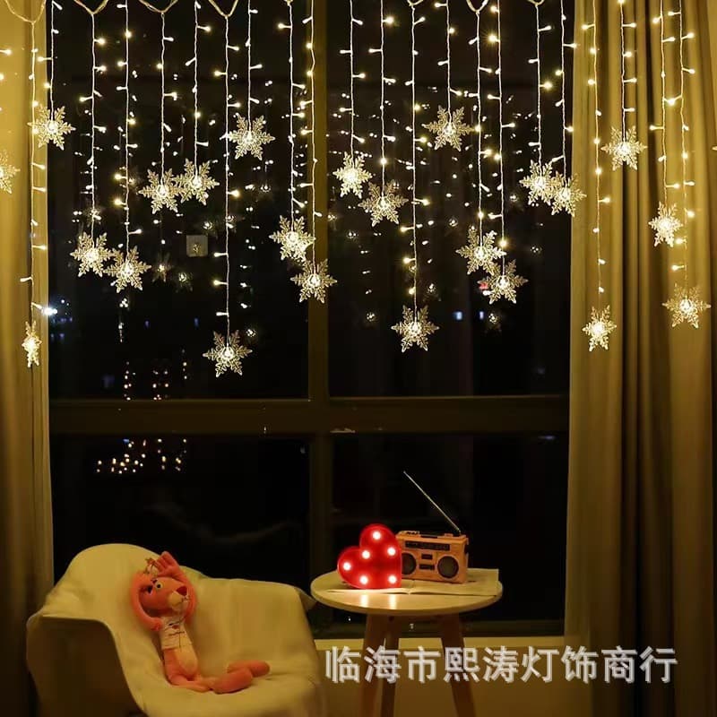 LED Snowflake Curtain Lights, Christmas Ice Tube Decorative Lights, Snowflake String Lights for Mall and Shop Decor