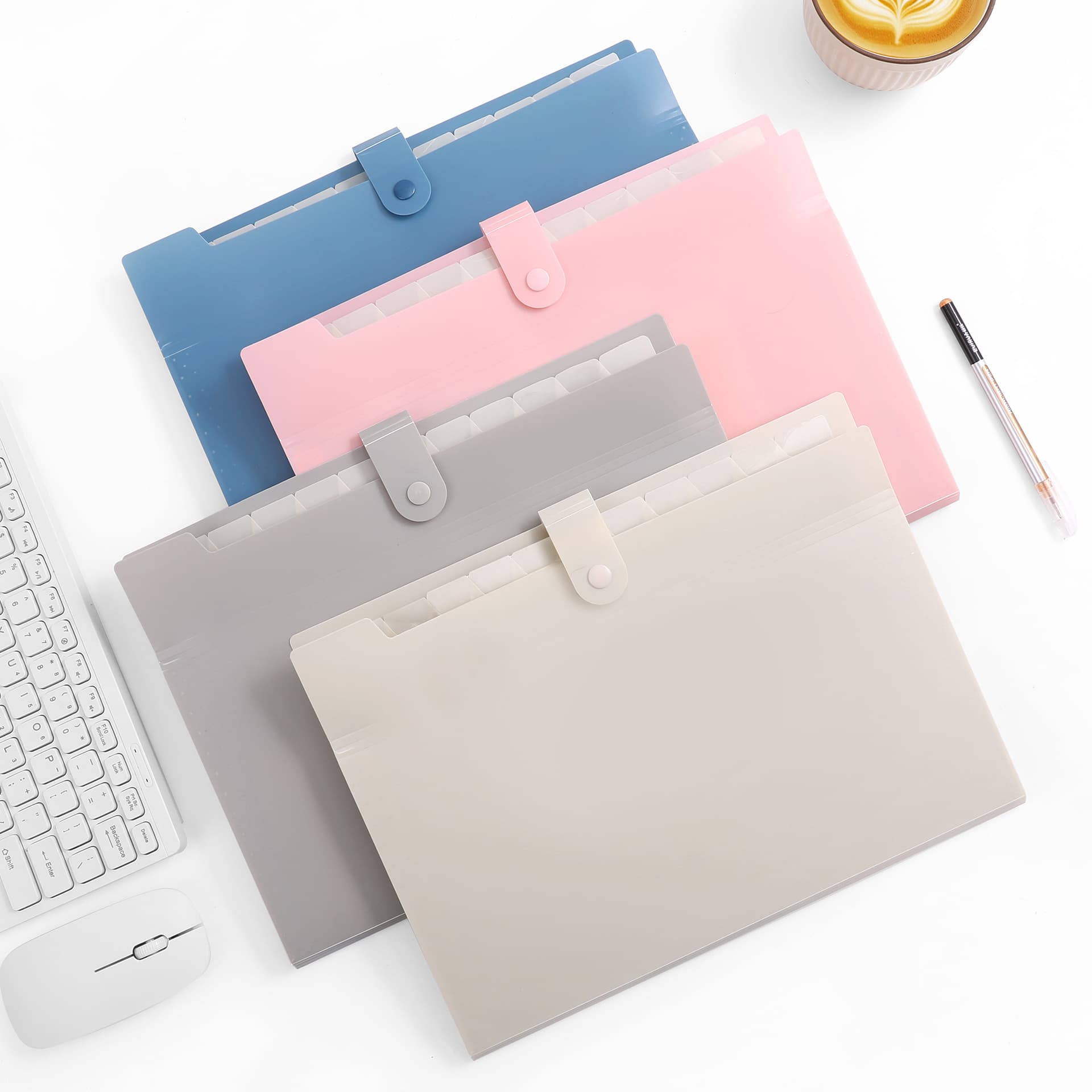 Cross-border Solid Color Accordion File A4 Snap Button 12 Pockets Large Capacity Multi-layer Organizer Folder for Student Test Papers