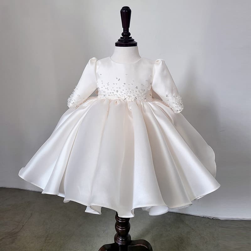 Girl's First Birthday Dress, Winter Baby Crawling Ceremony, Children's Piano Performance Host Princess Dress, Daily Wear Flower Girl Dress