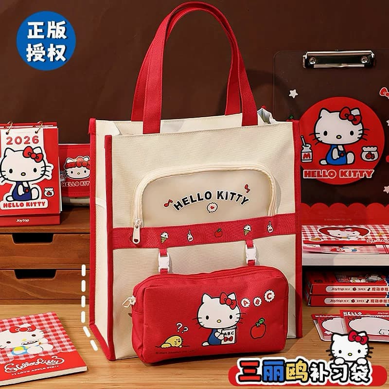 Genuine Hello Kitty Tutoring Tote Bag for Kids Art Class Girls Sanrio Large Capacity Handbag School Bag