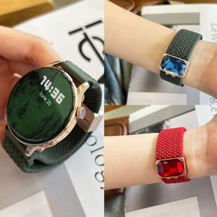 Compatible with Huawei GT5 Watch Band, Red Blue Gemstone Buckle, Magnetic Braided Nylon, Women's Samsung Watch Universal Strap