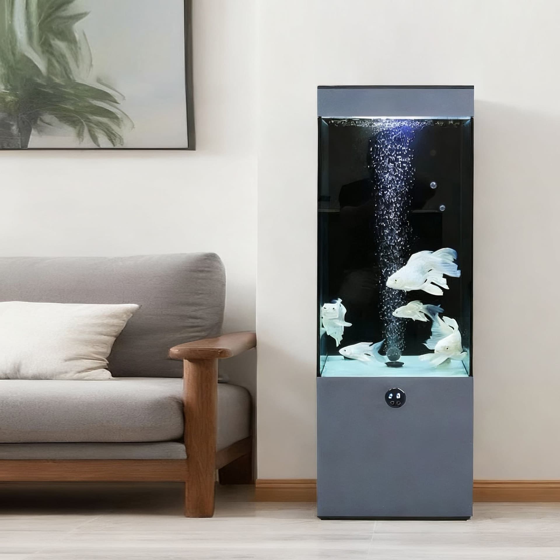 New goldfish tank floor-standing silent ultra-white glass vertical bottom filter next to the TV cabinet in the living room several tanks next to the aquarium