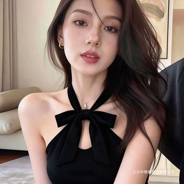 Beautiful Bow-Knot Halter Neck Tube Top Camisole for Women, Summer Outerwear, Sexy Backless Slim Fit Sleeveless Top, Trendy