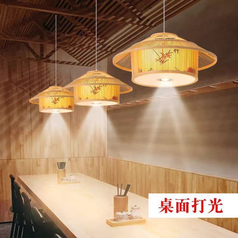 Chinese-style bamboo woven pendant light for restaurants, shops, hot pot restaurants, homestays, tea rooms, commercial catering, hotels, private rooms, and spotlights.