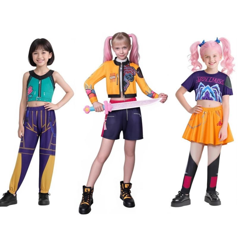 New Cross-Border EU/US Demon Hunter Anime Cosplay Costume Pop Singer Halloween Outfit for Kids