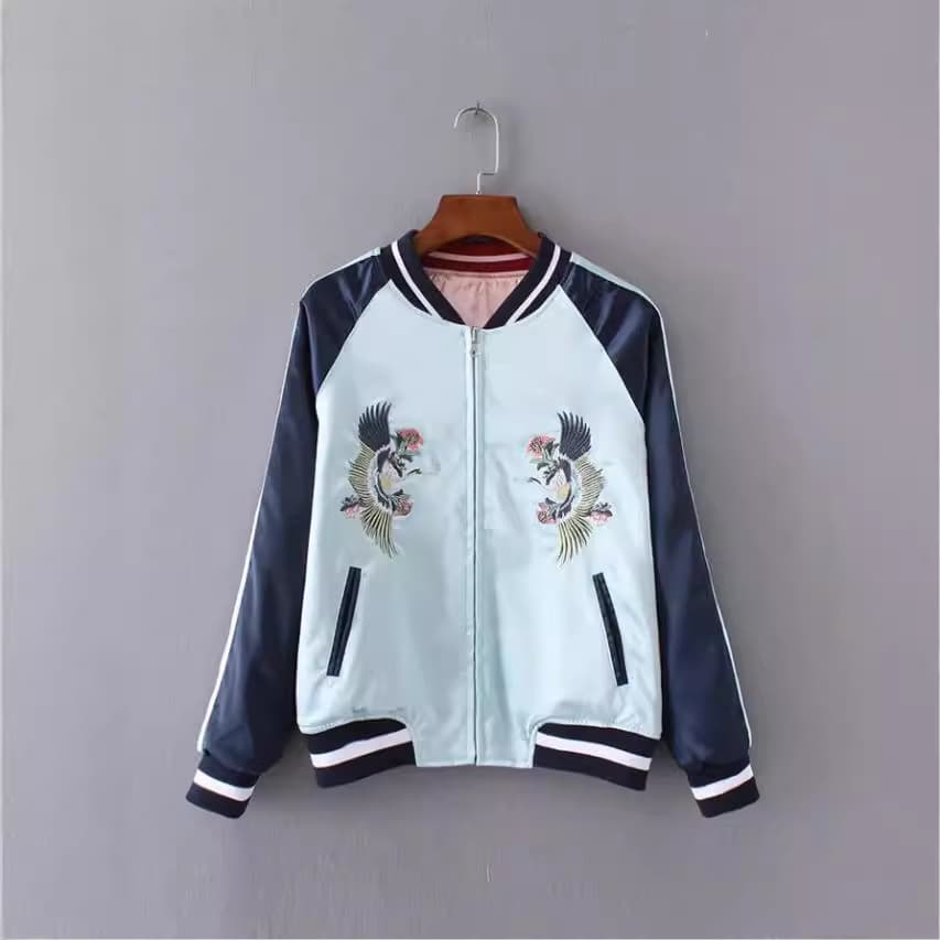 XC120 heavyweight densely woven satin embroidered jacket Crane Tiger reversible trendy jacket