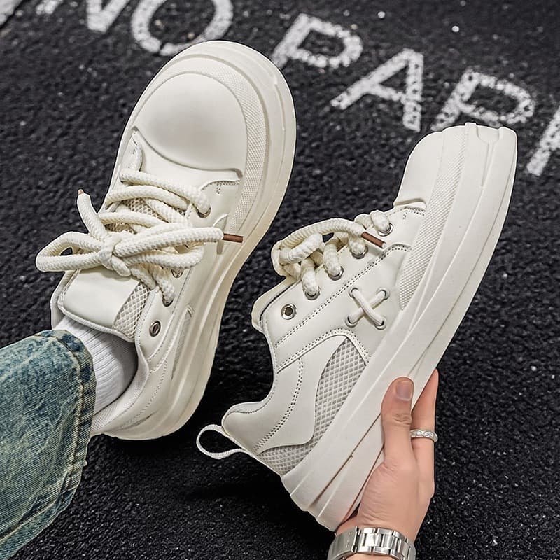 Korean Style Niche Leather Head Casual Shoes Campus Fashion Trendy Thick Sole Low-Top Sports Board Shoes for Men