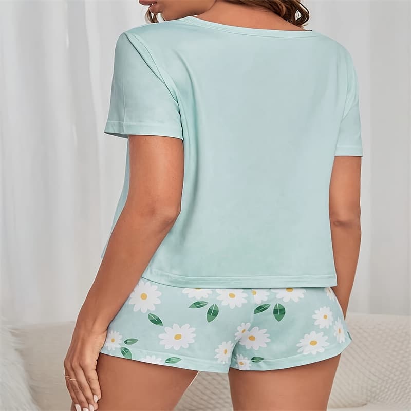 In Stock EU/US Cross-Border Short Sleeve Printed Pattern Sleepwear Set Women's Sexy New Homewear Set