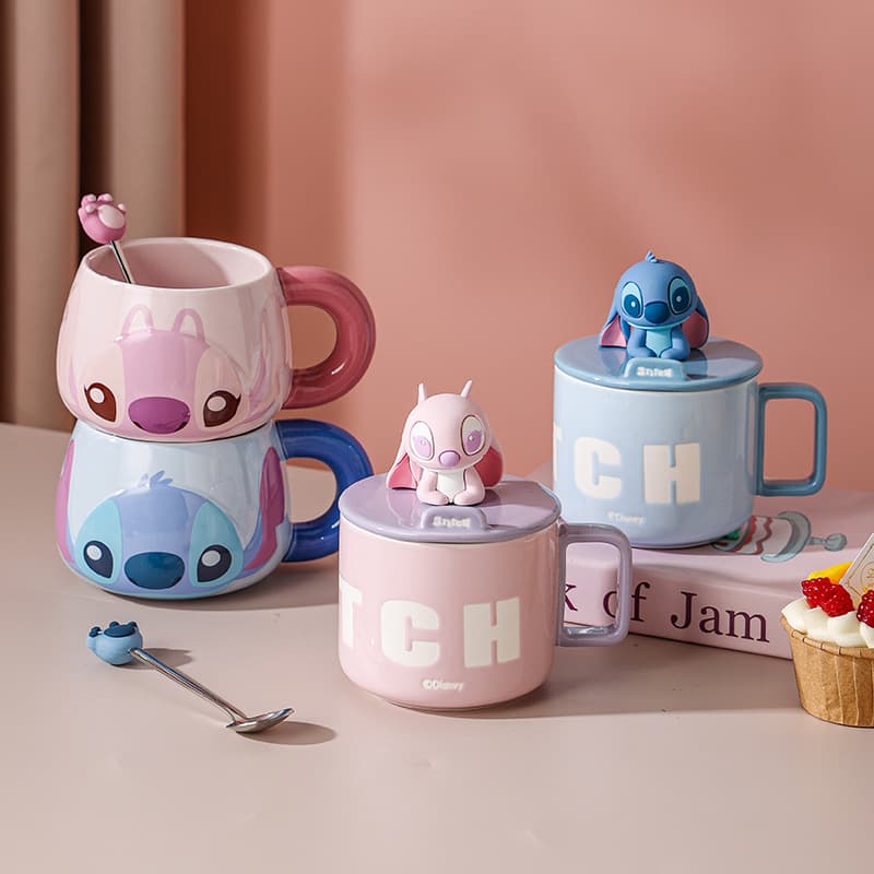 Stitch Ceramic Big Belly Mug High Appearance Mark Cup Set with Lid Birthday Gift Souvenir