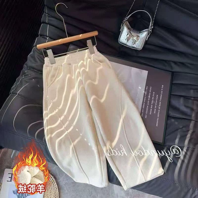 Girls' Stylish Fleece-Lined Thick Warm Curved-Leg Pants 2026 Fall/Winter New Kids Versatile High-Quality Casual Pants