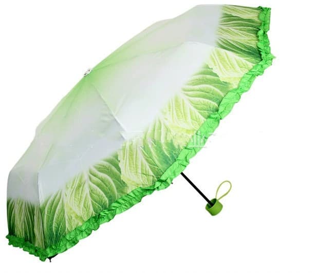 Three-Fold Creative Umbrella, Cabbage Design UV Protection Fresh Style Ultra-Light Foldable Umbrella, Fashionable and Attractive for Photos