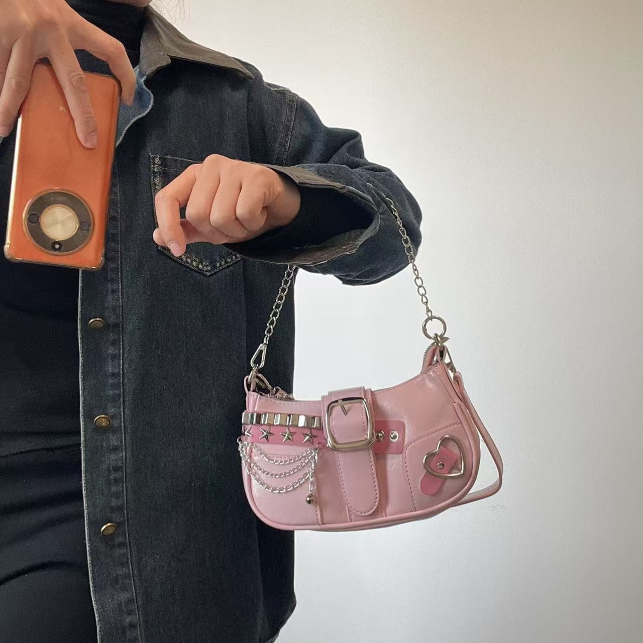 Sweet And Spicy Y2K Original Women's Bag Urban Minimalist Style Chain Underarm Handbag Pink City Simple Daily Match Soft PU