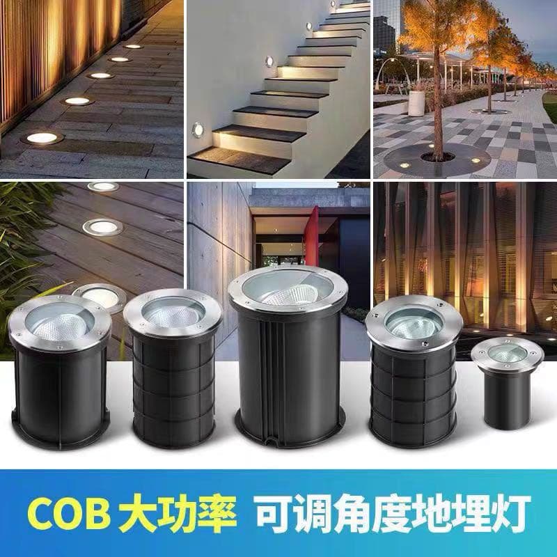 Adjustable Angle In-ground Light LED Outdoor Waterproof Garden Courtyard High-power Embedded COB Ground Buried Spotlight Warm Light