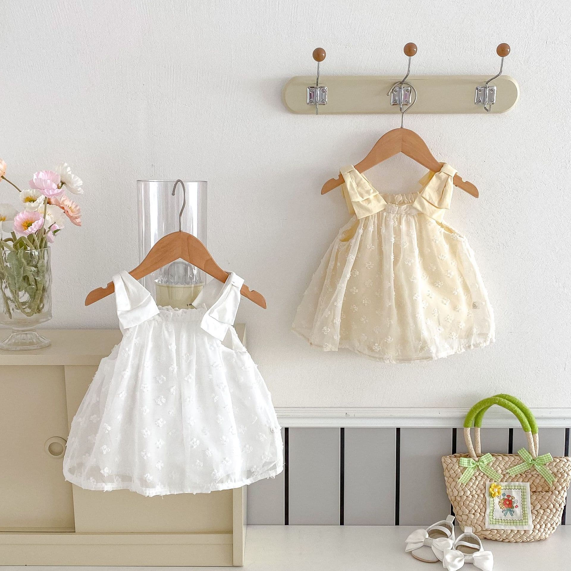 Baby Summer Ins Style Sweet Girl Fashion Bow Romper, Baby Girl Jacquard Mesh Princess Dress