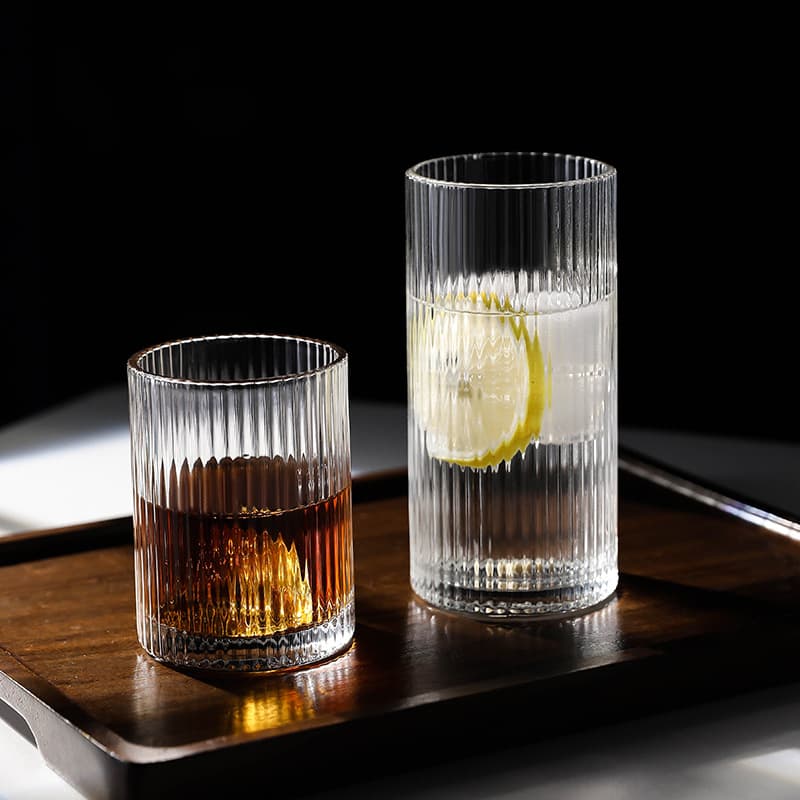Glass Cup Premium Ins Style Tea Cup Water Cup Coffee Cup Home Heat-Resistant Japanese Vertical Stripes Beverage Cup