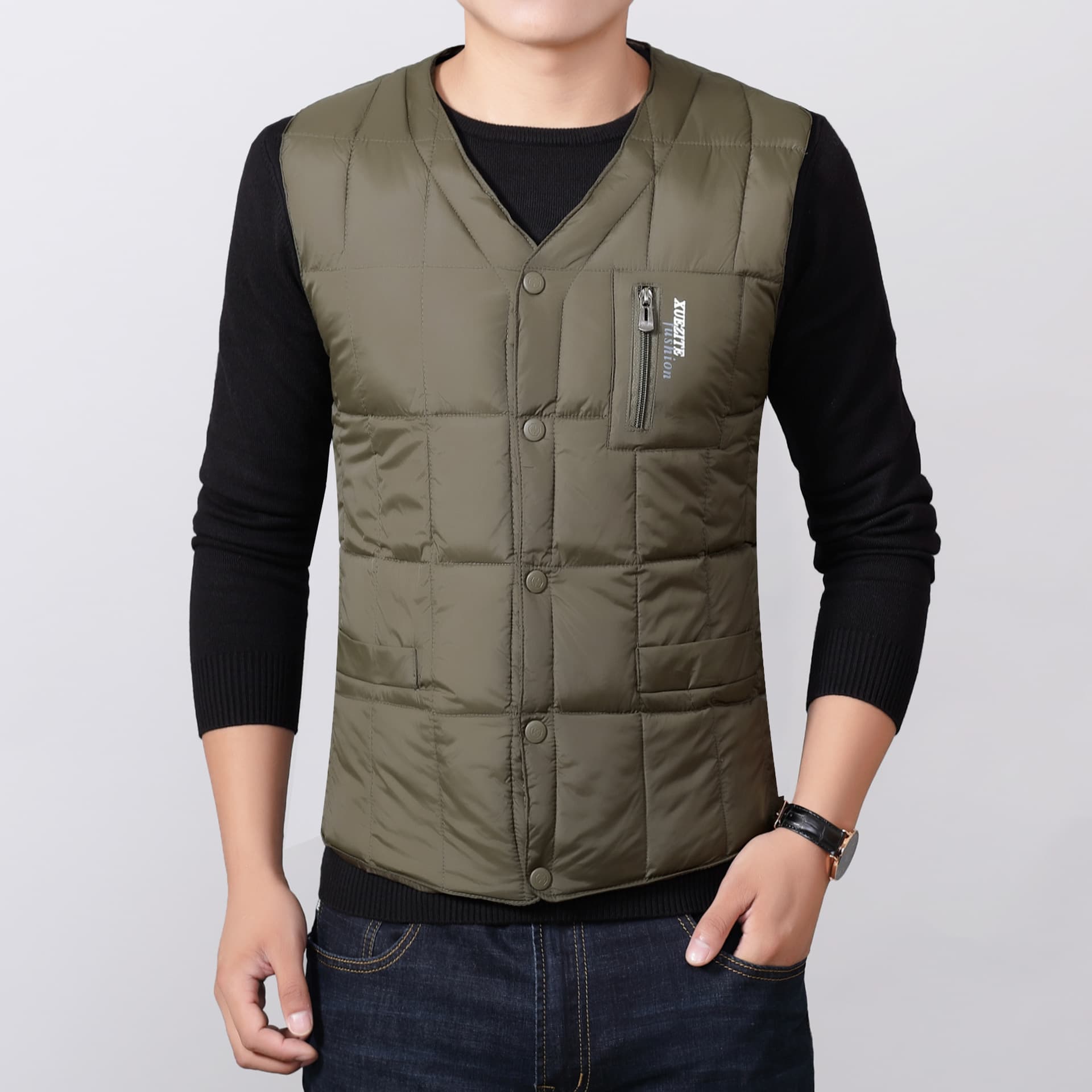 2024 Manufacturer Middle-Aged and Elderly Autumn/Winter Short Thickened Down Silk Vest, Dad's Style Inner Wear Warm Down Jacket Vest