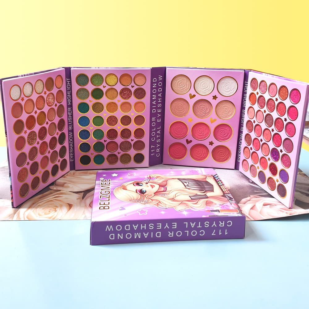 117-Color Eyeshadow Palette with Highlighter, Blush, Pearl, Matte, and Glitter Shades, Foldable Eyeshadow Palette for Makeup Artists, Stage Performances