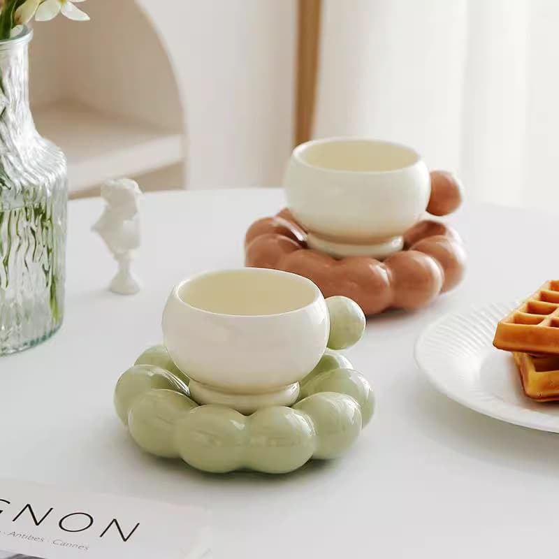 Cute Bubble Coffee Cup and Saucer Set Creative High-End Afternoon Tea Ceramic Cup Gift for Couples