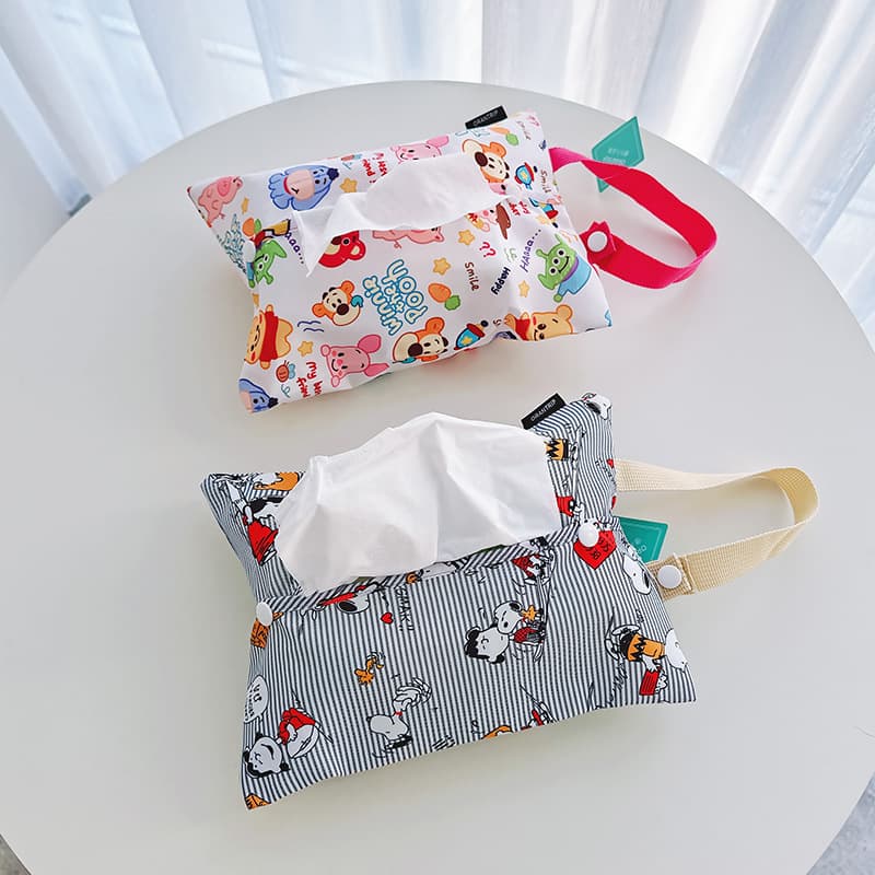Japanese cartoon cute fabric tissue cover, strawberry bear, Snoopy, Pudding dog design for car or home, hangable.