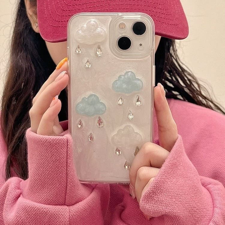 3D Cloud Raindrop iPhone 16 Pro Case 15 17 Pro Max Epoxy Resin Glitter 11 Compatible 14