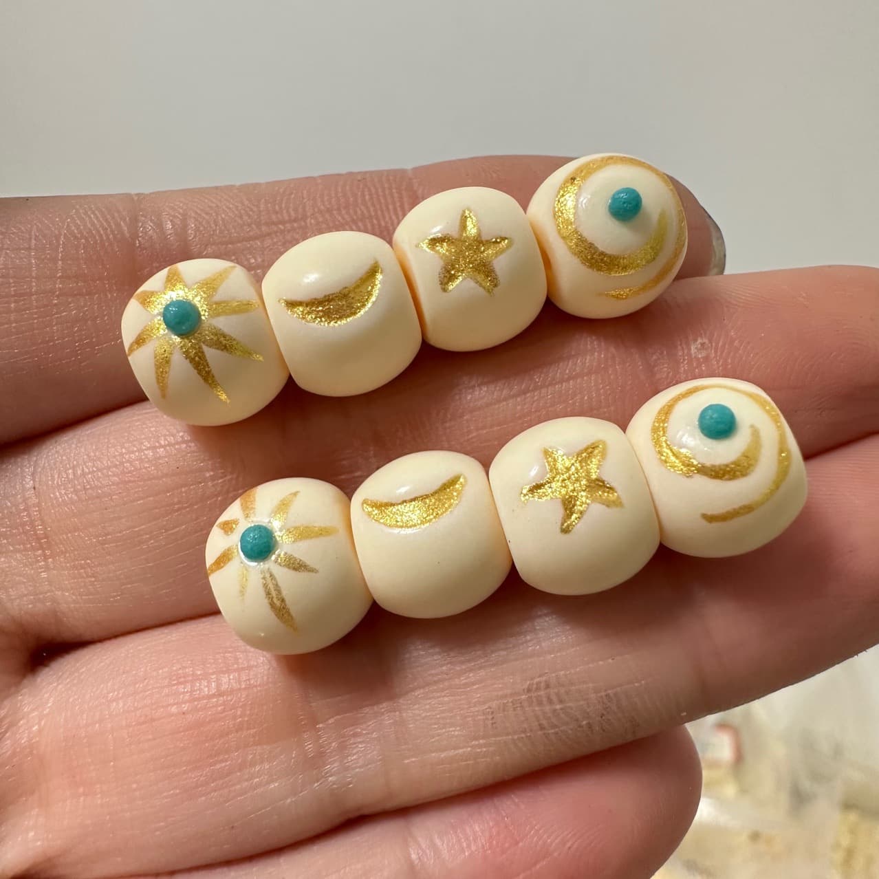 Ivory fruit carved with sun, moon and stars - DIY Bodhi fruit bracelet, super cute and adorable accessory for men and women.