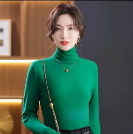 Autumn/Winter Style Double-Sided Australian Fleece Top Angora Red High Neck Base Layer Women Versatile High-End Elegant Slim Inner Layer