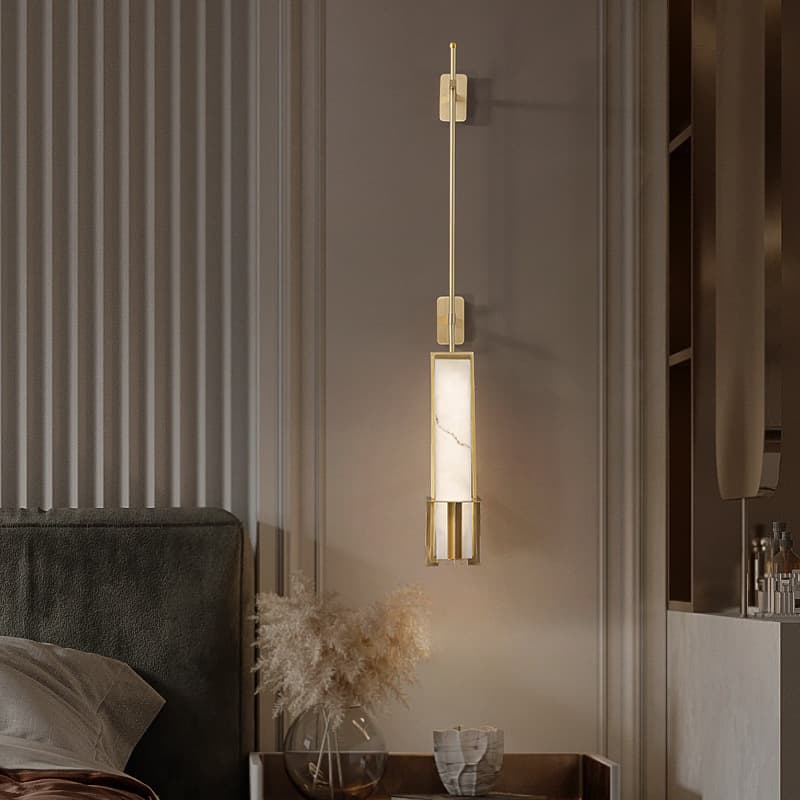 Cross-border Design New Model Home Villa Hotel Club Entrance Hallway Living Room Background Wall Marble Full Copper Long Rod