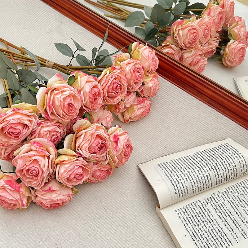 Simulation 7-Head Hand-Tied Perfume Rose Silk Flower Bouquet Home Living Room Decoration Artificial Flower Wedding Photography Prop