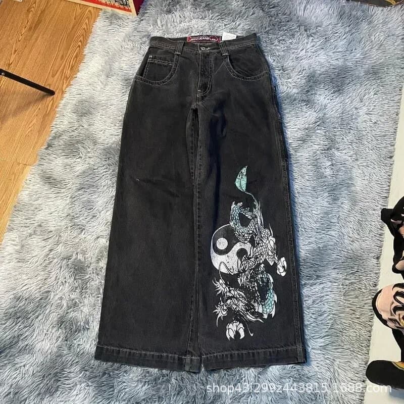 Trendy Harajuku Hip-Hop Vintage Skull Streetwear JNCO Jeans Y2K Men's Jeans Wholesale