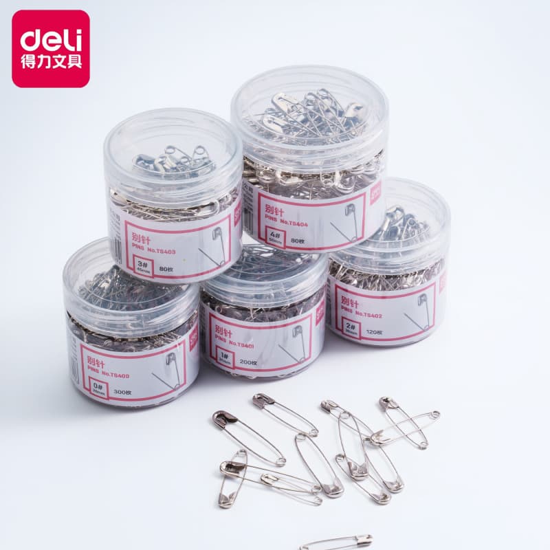 Deli Pins Metal Nickel-plated Steel Large/Medium/Small Vintage Safety Pins Clasp Pins Old-style Paper Clips Boxed Wholesale