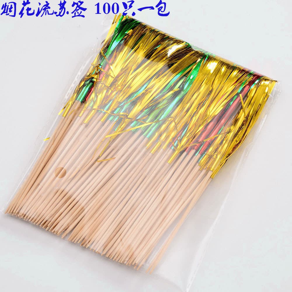 100-Piece Tassel Fruit Picks Creative Colorful Wooden Firework Picks for Cocktail Toothpicks and Cake Baking Decoration