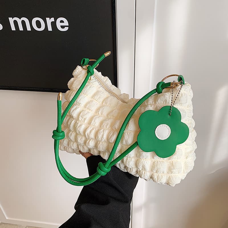 Bubble Flower Handheld Cylinder Bag Women 2026 New Korean Japanese Girl Style Textured Shoulder Handbag Lunch Bag Shopping Tote