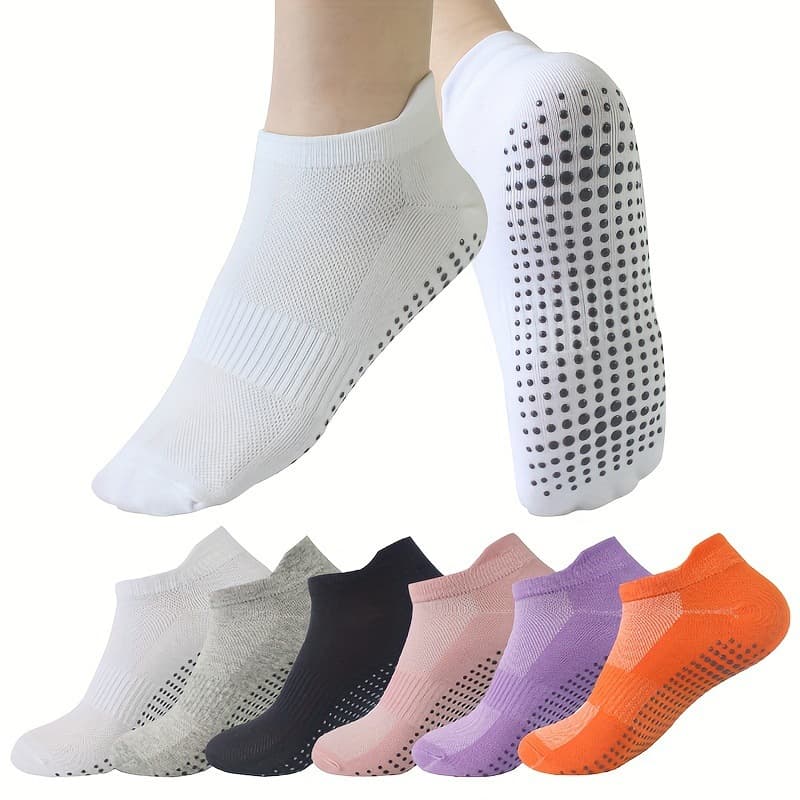 2025 New Cross-border Drop Shipping 6 Pairs Women's Solid Color Anti-Slip Smooth Knit Yoga Socks