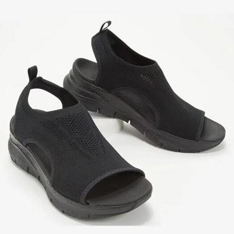 Women's Sandals Summer New Mesh Thick Sole Casual Sports Shoes Flat Flyknit Peep Toe Shoes Factory Direct