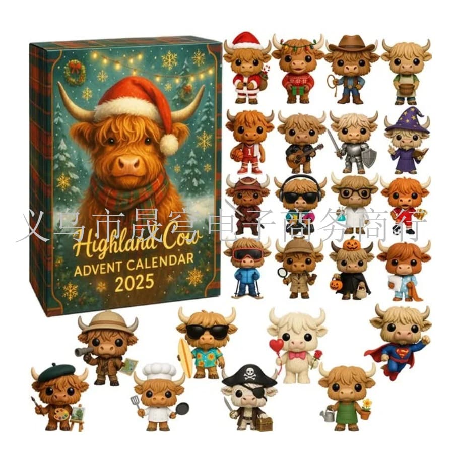 Highland Cow Advent Calendar 2025 Scottish Highland Cattle Countdown to Christmas Calendar