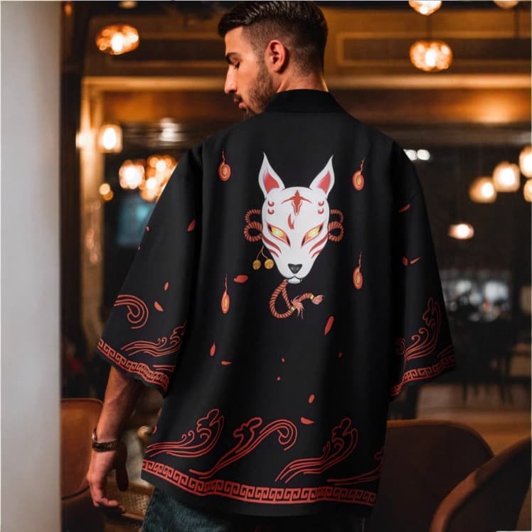 Haori Kimono Cardigan Europe America Trendy Fashion Japanese Style Harajuku Fox Print Spring Summer Couple Thin Jacket