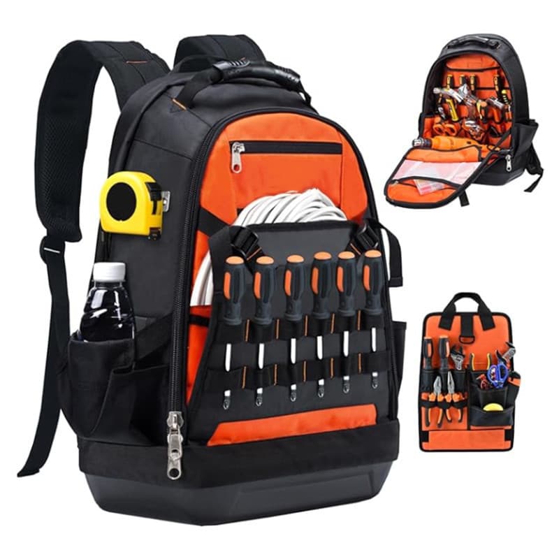 New Thickened Wear-Resistant Heavy-Duty Tool Backpack with Multiple Tool Pockets and Hard Bottom, Suitable for Electricians and Construction
