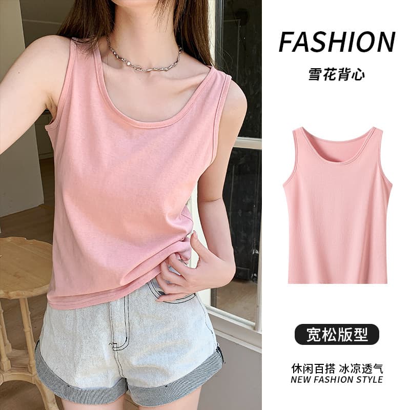 H925 Snowflake Cotton Camisole Vest for Women Summer Loose Fit Concealing Base Layer Round Neck Sleeveless Top