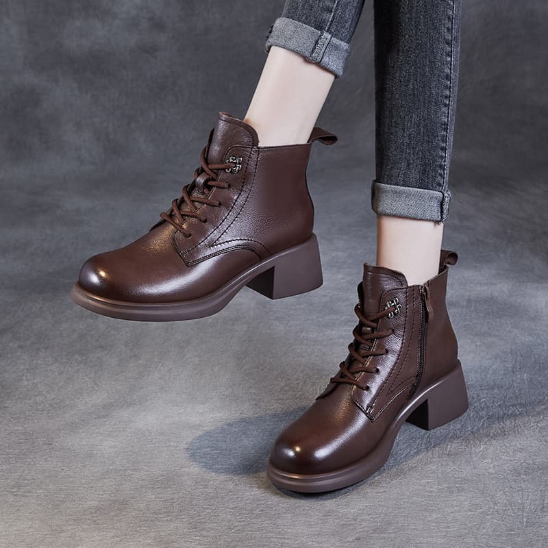 Genuine Leather Women's Chunky Heel Ankle Boots, Martin Boots, 2024 New Autumn/Winter British Style Soft Leather Fashion Boots that Make Your Feet Look Flattering