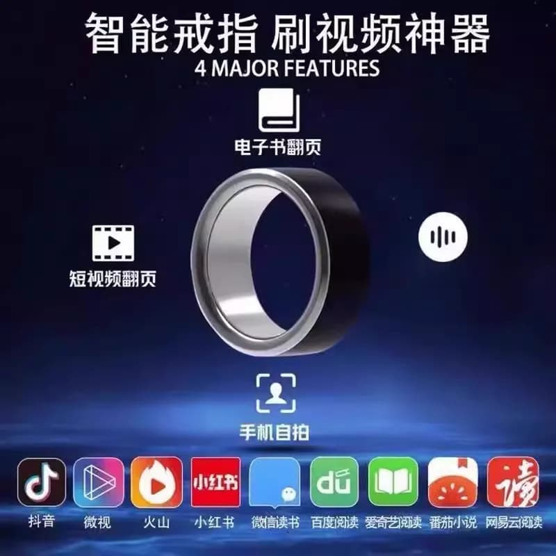 Phone Bluetooth Smart Remote Ring for Video Browsing, Remote Photo, Page Turning, and More Black Tech Gadget for Laziness