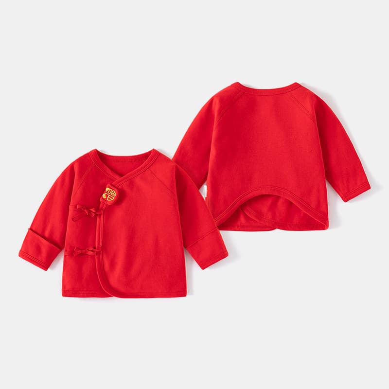 Baby cotton half-back blouse, maternity wear, baby room pajamas, bright red festive seamless top.