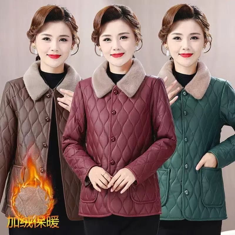 New Middle-Aged Winter Wear Fleece-Lined Thickened Cotton Jacket Non-Pilling Women's Stylish Mother's Coat Wash-Free Outerwear Top