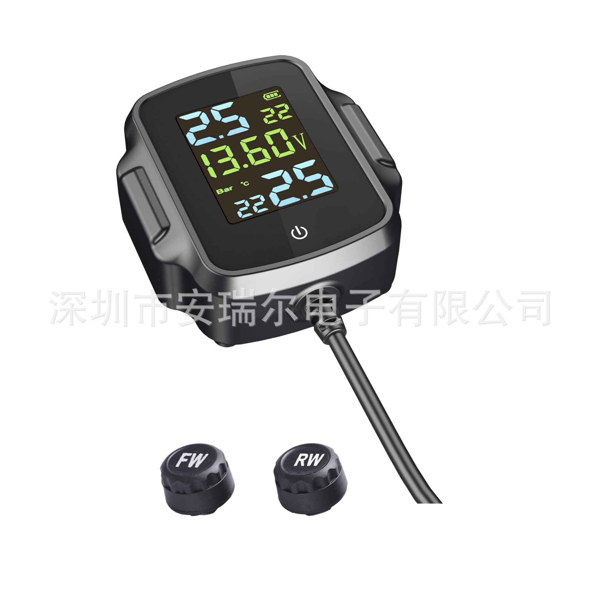 Motorcycle Tire Pressure Monitor with TPMS and QC3.0 Output for Tire Pressure